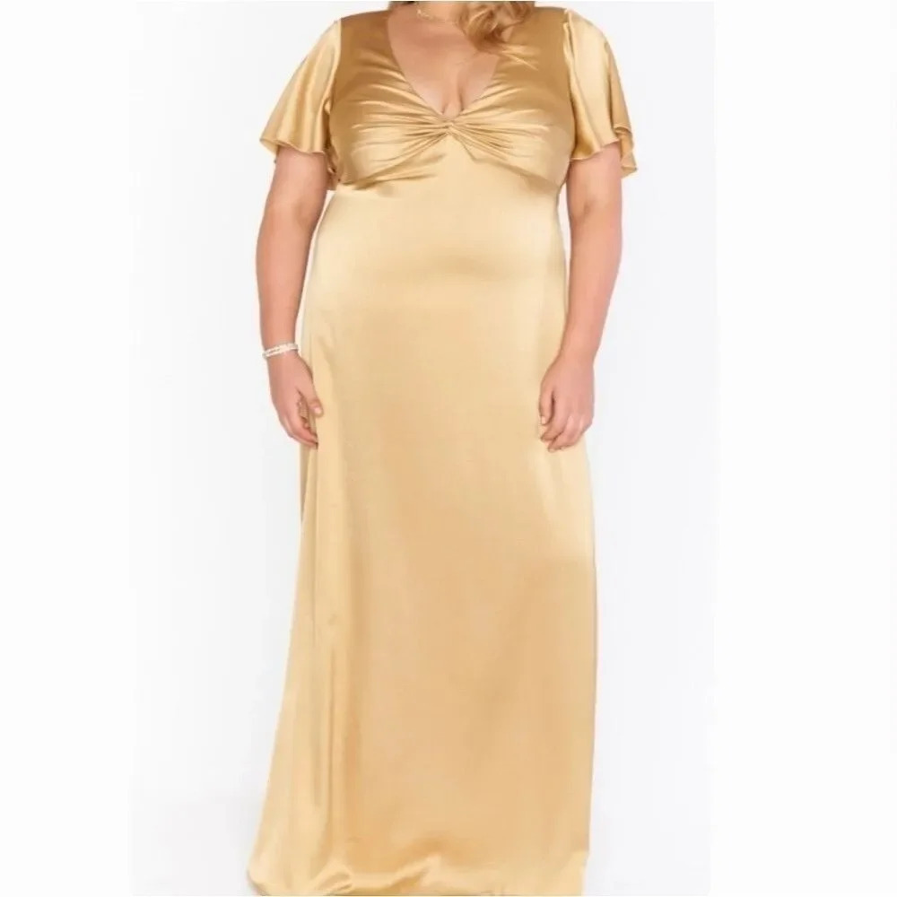 Show Me Your Mumu Luxe Satin Gold Rome Twist Maxi Dress Size 1X
